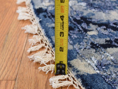 Blue 7'10" x 7'10" Transitional Hand knotted Wool/Silk Rug - Sku: O087367