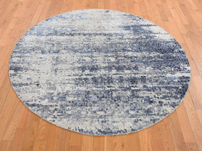 Blue 6'0" x 6'0" Modern and Contemporary Hand knotted Wool/Silk Rug - Sku: O087374