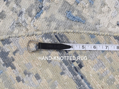 Blue 6'0" x 6'0" Modern and Contemporary Hand knotted Wool/Silk Rug - Sku: O087374