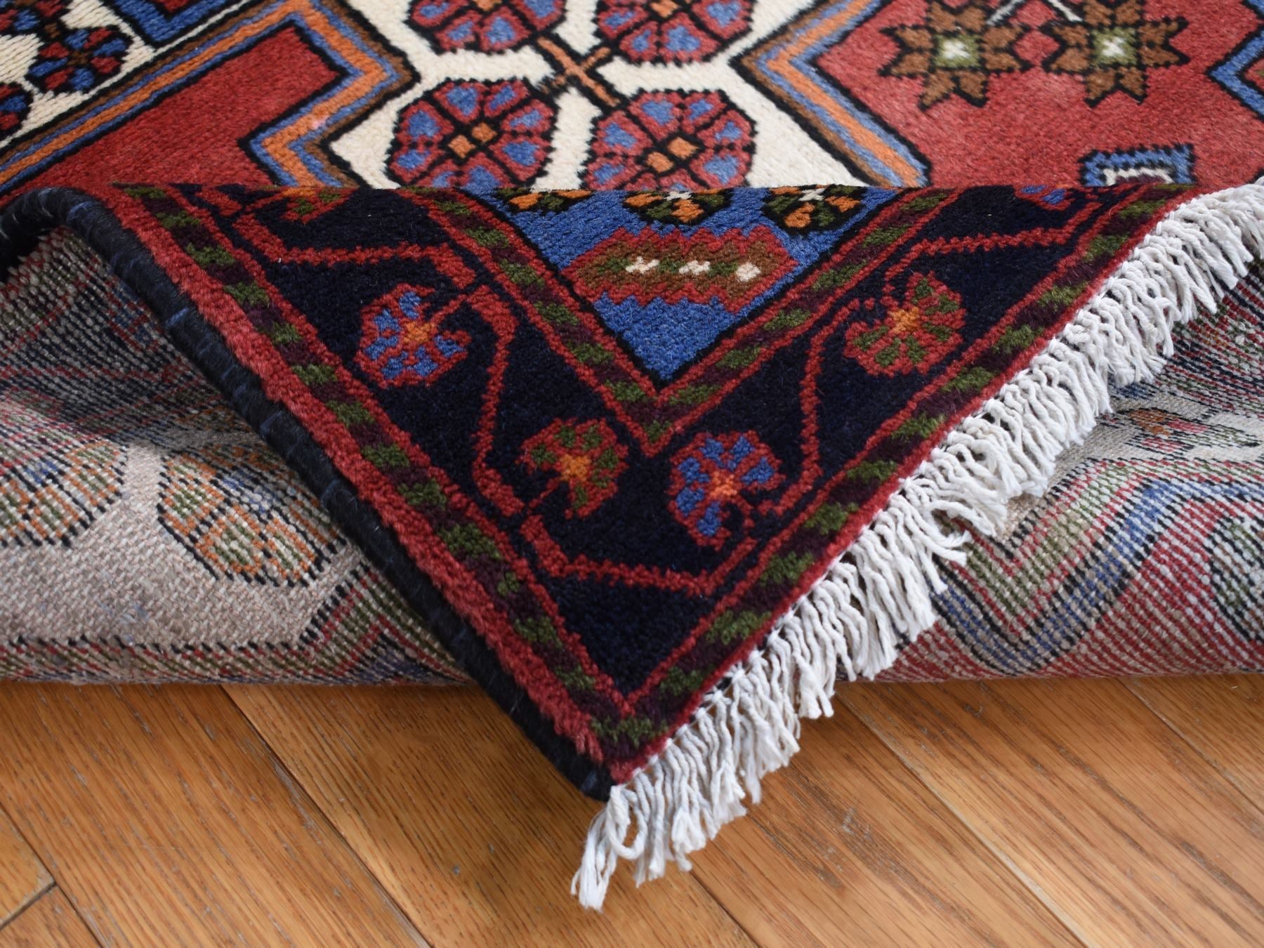 Hamadan Tribal & Geometric hand-knotted wool rug in Red & Millennium Blue, 3'5" x 5'3" — SKU O087379 (view 4)