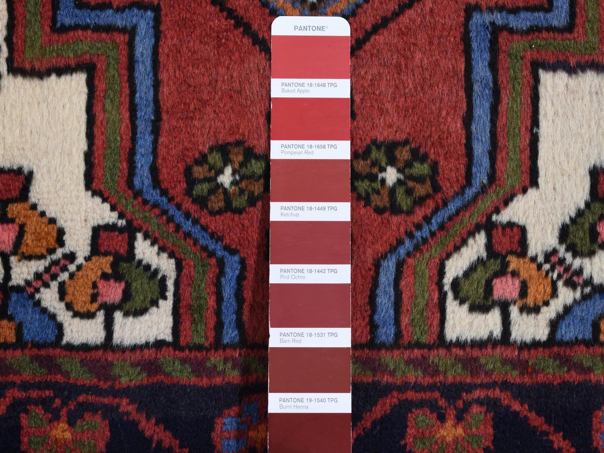 Hamadan Tribal & Geometric hand-knotted wool rug in Red & Millennium Blue, 3'5" x 5'3" — SKU O087379 (view 5)