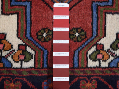 Hamadan Tribal & Geometric hand-knotted wool rug in Red & Millennium Blue, 3'5" x 5'3" — SKU O087379 (view 5)