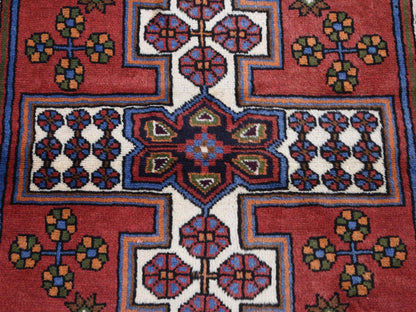 Hamadan Tribal & Geometric hand-knotted wool rug in Red & Millennium Blue, 3'5" x 5'3" — SKU O087379 (view 6)