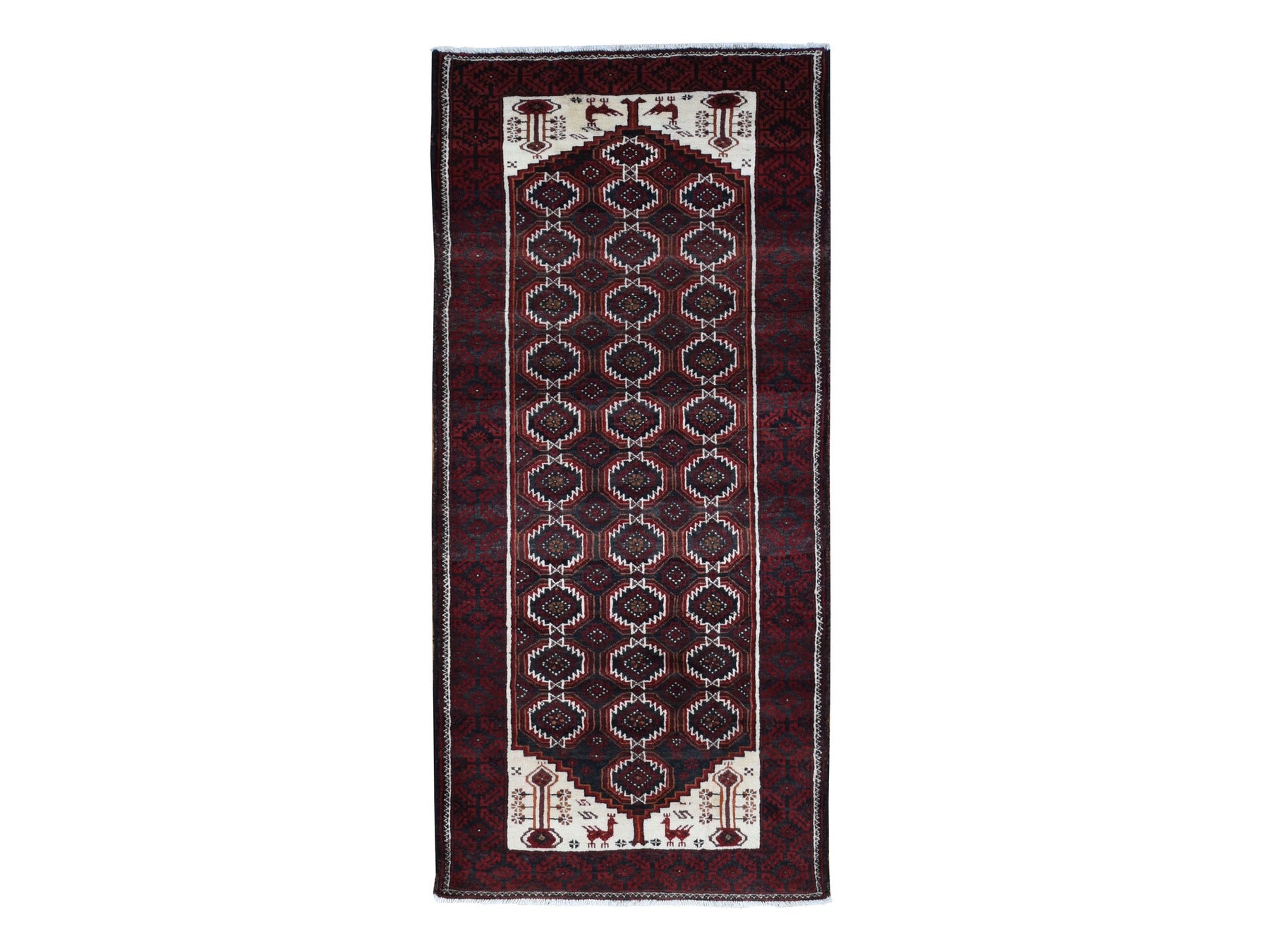 Baluch Persian hand-knotted wool runner in Red, 3'8" x 8' — SKU O087385