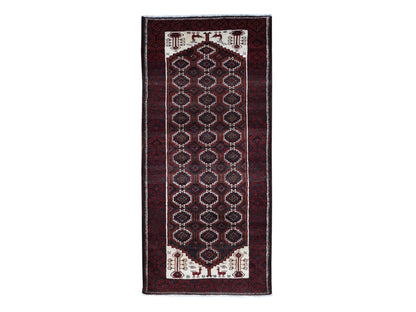 Baluch Persian hand-knotted wool runner in Red, 3'8" x 8' — SKU O087385