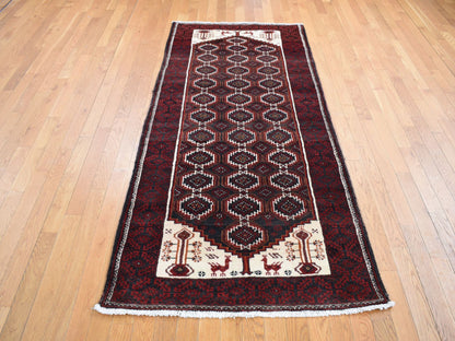 Baluch Persian hand-knotted wool runner in Red, 3'8" x 8' — SKU O087385 (view 2)