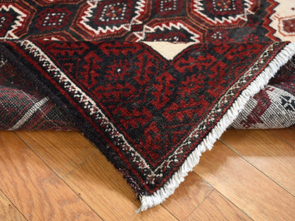 Baluch Persian hand-knotted wool runner in Red, 3'8" x 8' — SKU O087385 (view 4)