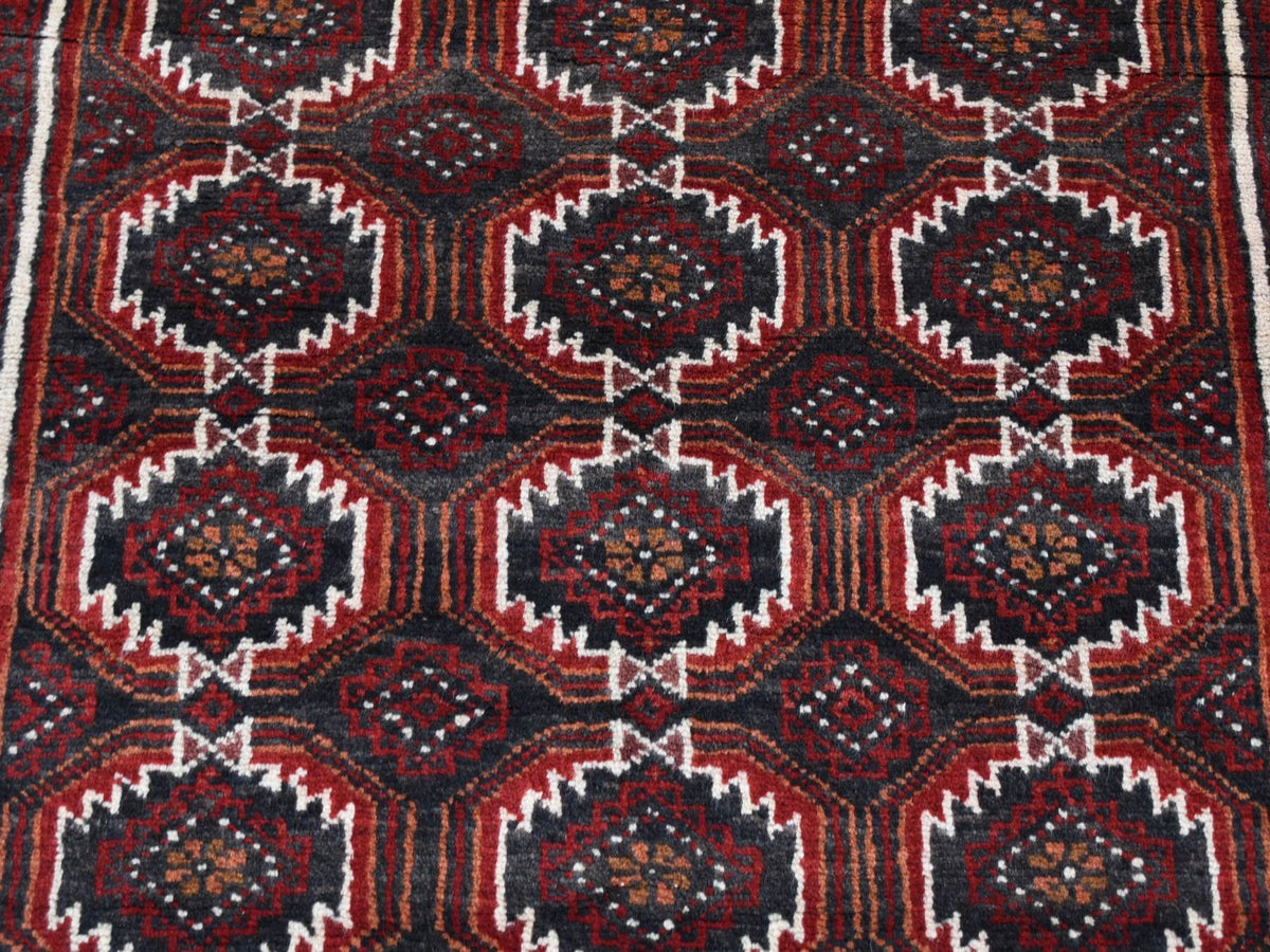 Baluch Persian hand-knotted wool runner in Red, 3'8" x 8' — SKU O087385 (view 6)