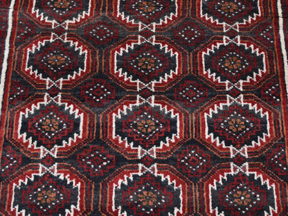 Baluch Persian hand-knotted wool runner in Red, 3'8" x 8' — SKU O087385 (view 6)