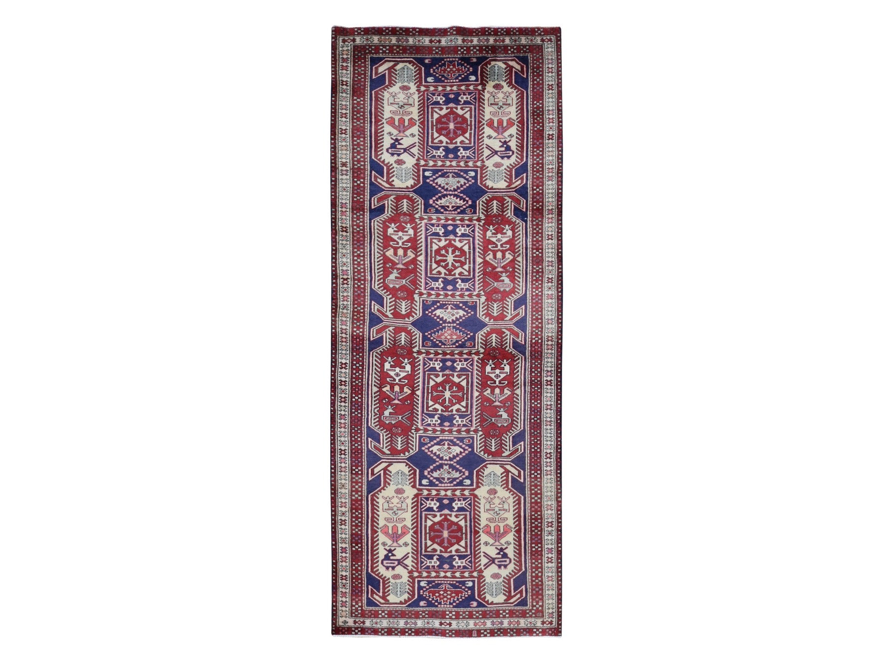 Blue 3'8" x 10'0" Persian Hand knotted Wool Rug - Sku: O087386