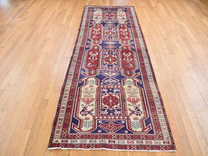Blue 3'8" x 10'0" Persian Hand knotted Wool Rug - Sku: O087386