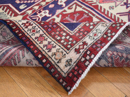 Blue 3'8" x 10'0" Persian Hand knotted Wool Rug - Sku: O087386