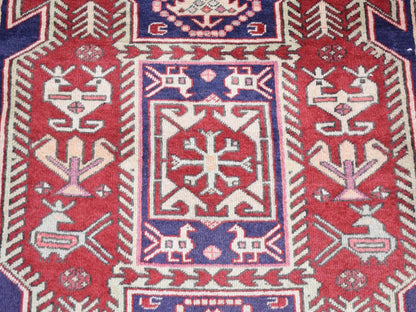 Blue 3'8" x 10'0" Persian Hand knotted Wool Rug - Sku: O087386