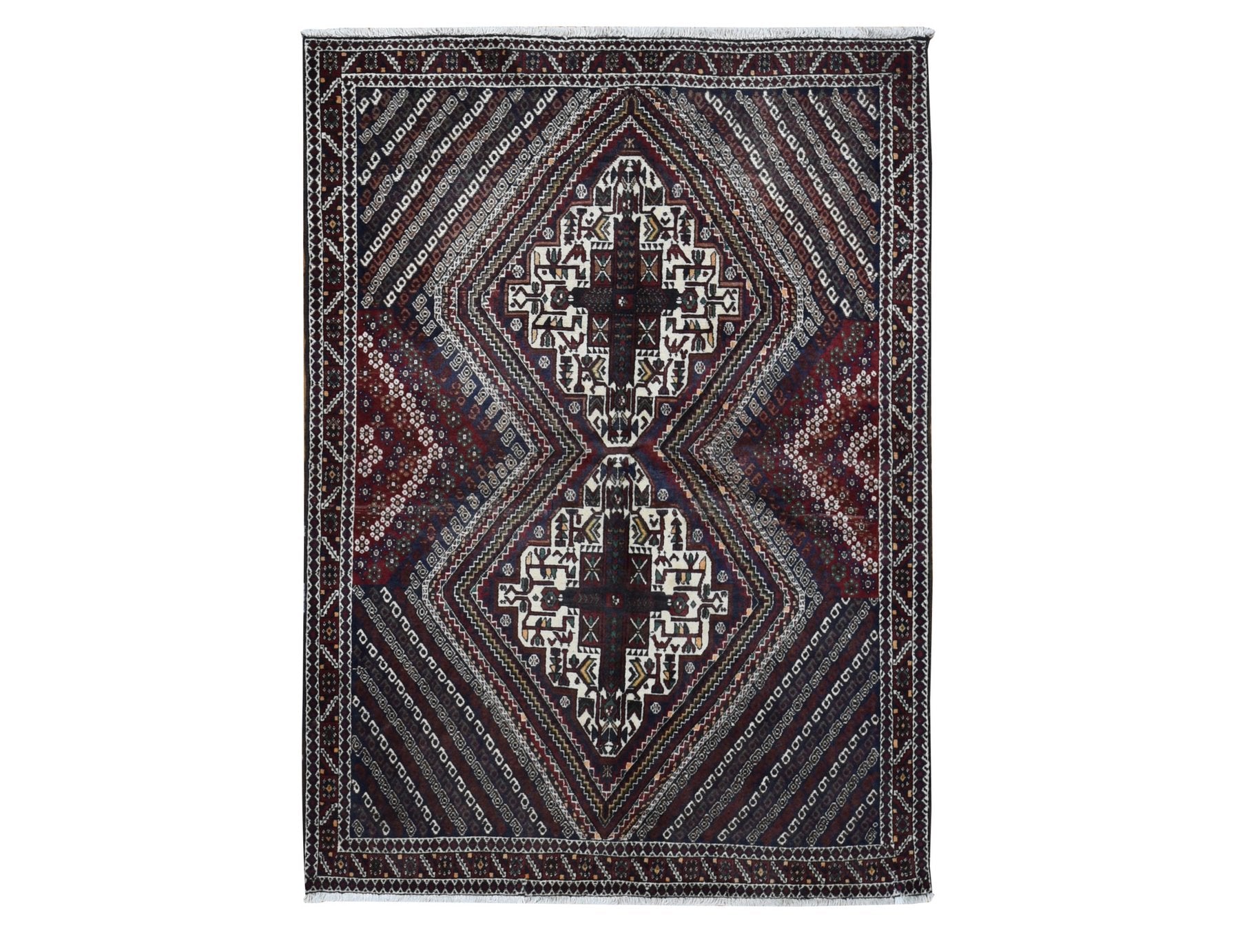 Shiraz Persian hand-knotted wool rug in Blue & Red, 4'1" x 5'9" — SKU O087399