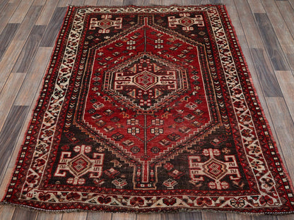 Red 3'9" x 5'1" Vintage Hand knotted Wool Rug - Sku: O0873