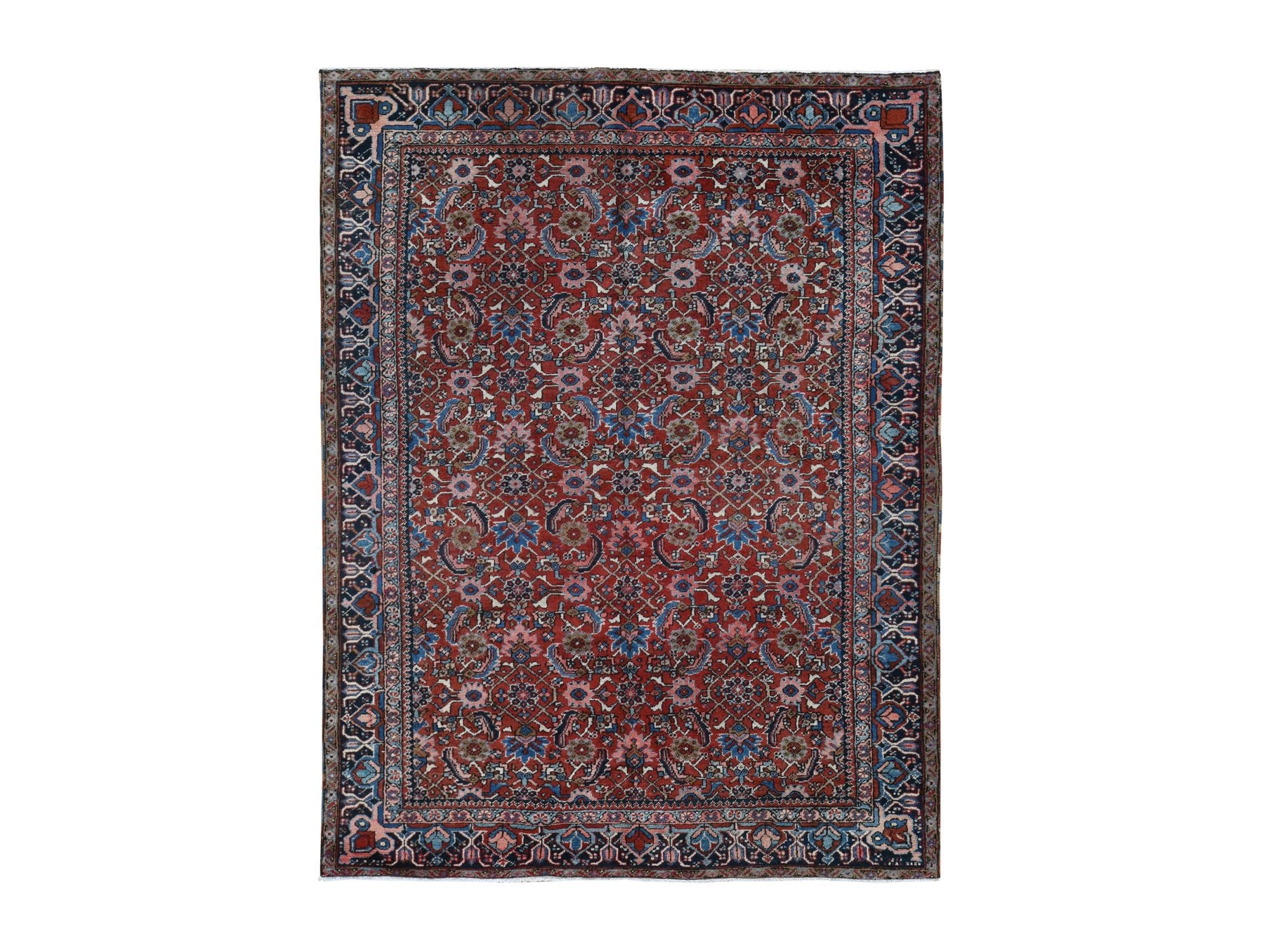 Heriz Antique hand-knotted wool rug in Red & Blue, 7'3" x 9'7" — SKU O087401