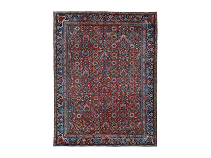 Heriz Antique hand-knotted wool rug in Red & Blue, 7'3" x 9'7" — SKU O087401