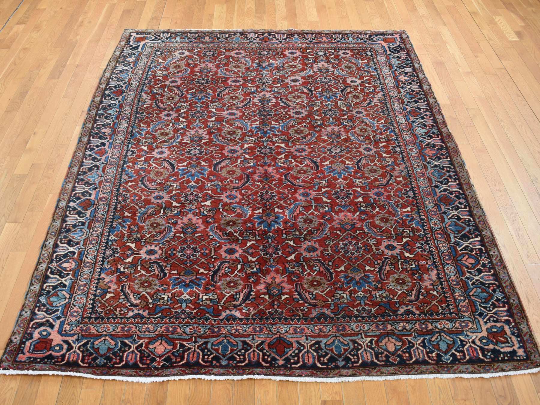 Heriz Antique hand-knotted wool rug in Red & Blue, 7'3" x 9'7" — SKU O087401 (view 2)