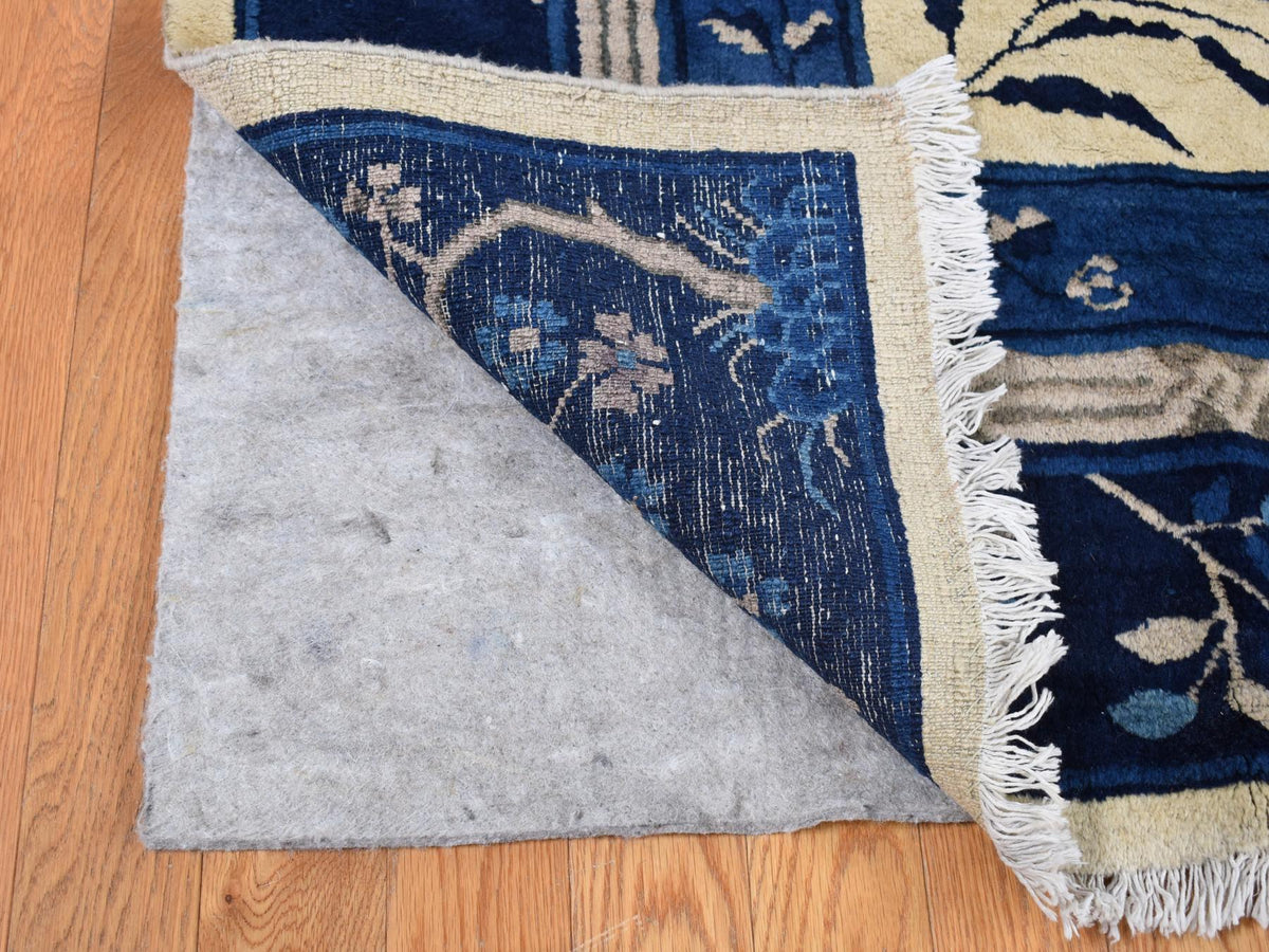 Antique hand-knotted wool rug in Ivory & Blue, 9' x 14'2" — SKU O087402 (view 4)