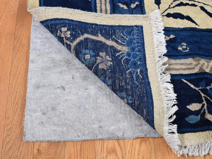 Antique hand-knotted wool rug in Ivory & Blue, 9' x 14'2" — SKU O087402 (view 4)