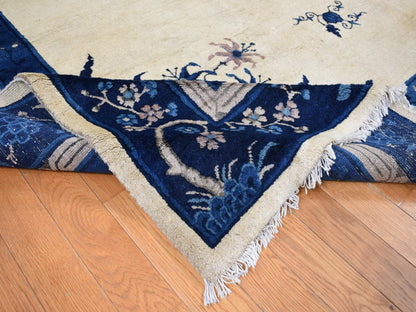Antique hand-knotted wool rug in Ivory & Blue, 9' x 14'2" — SKU O087402 (view 5)