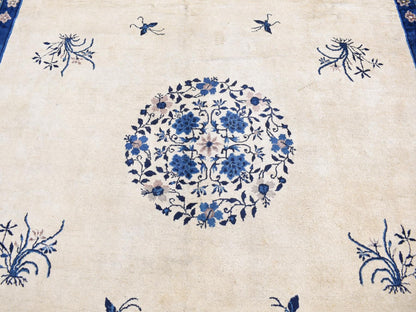 Antique hand-knotted wool rug in Ivory & Blue, 9' x 14'2" — SKU O087402 (view 8)