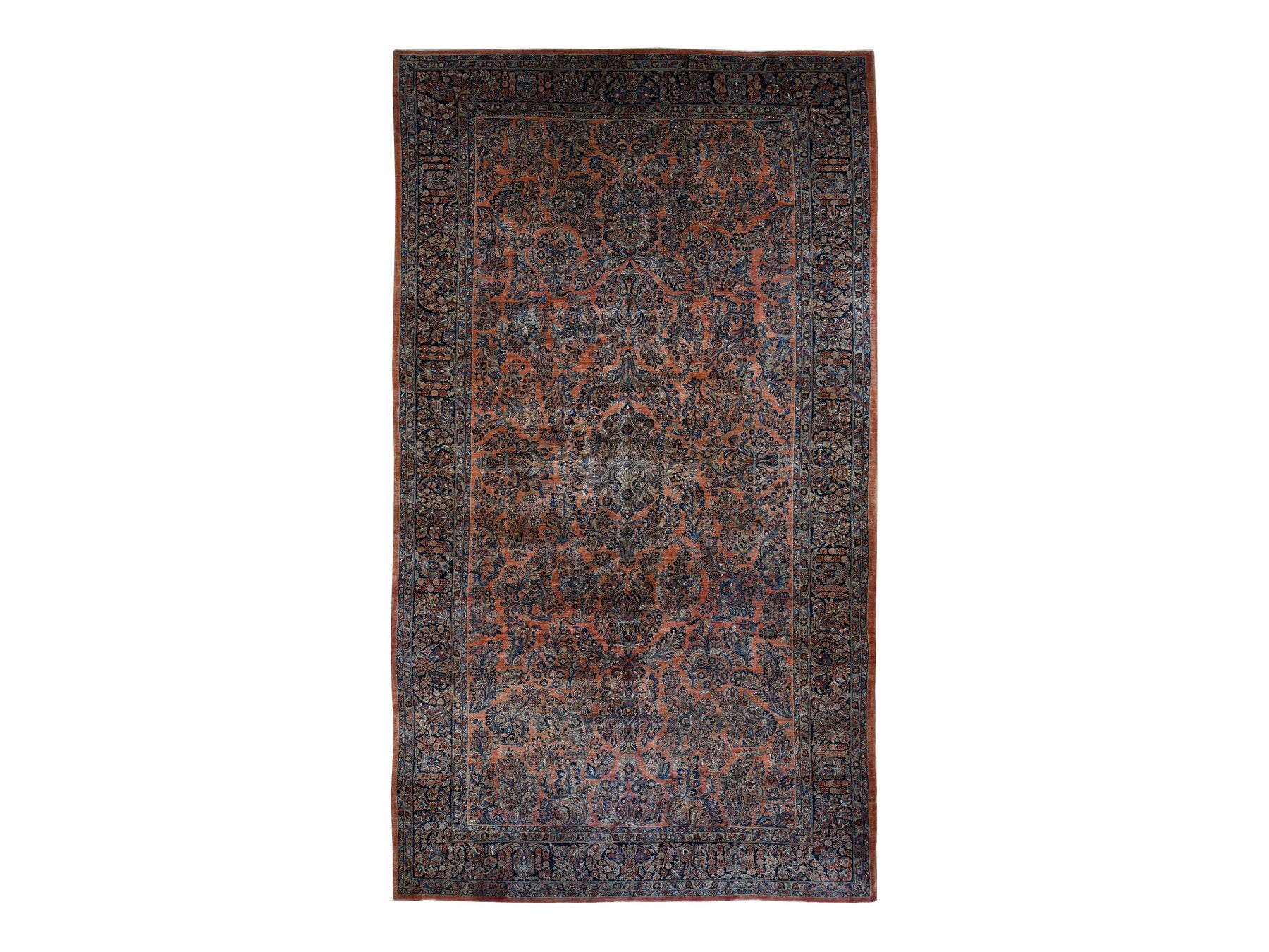 Sarouk Antique hand-knotted wool rug in Red & Blue, 10'6" x 19'3" — SKU O087403