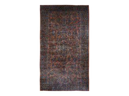 Sarouk Antique hand-knotted wool rug in Red & Blue, 10'6" x 19'3" — SKU O087403