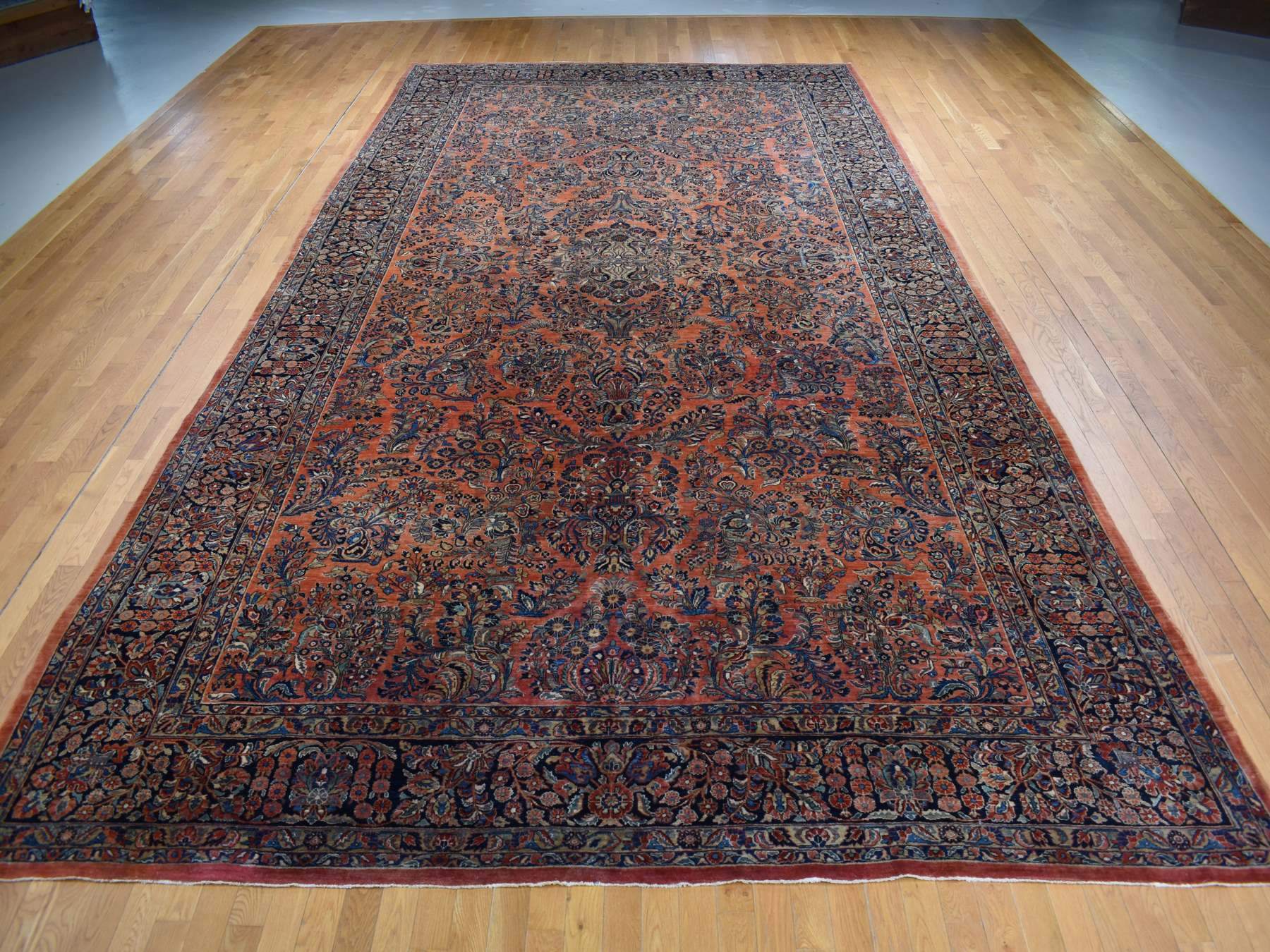 Sarouk Antique hand-knotted wool rug in Red & Blue, 10'6" x 19'3" — SKU O087403 (view 2)