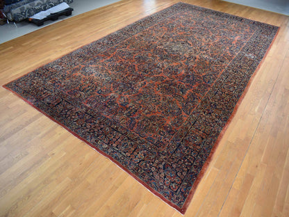 Sarouk Antique hand-knotted wool rug in Red & Blue, 10'6" x 19'3" — SKU O087403 (view 3)