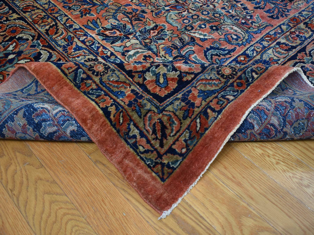 Sarouk Antique hand-knotted wool rug in Red & Blue, 10'6" x 19'3" — SKU O087403 (view 5)