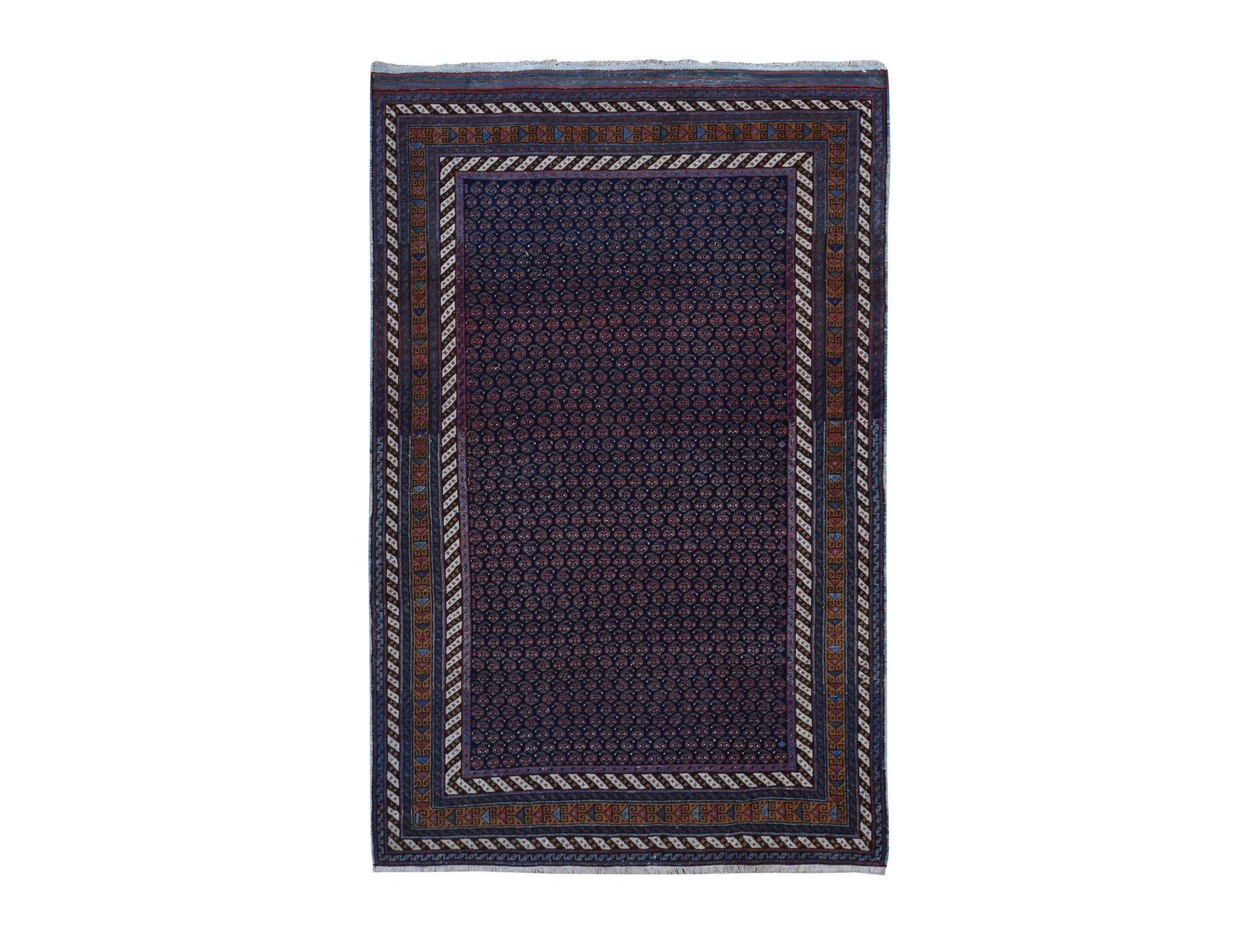 Afshar Antique hand-knotted wool rug in Blue & Russet Brown, 4'4" x 6'10" — SKU O087404