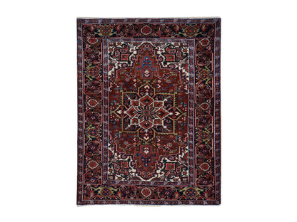 Heriz Heriz hand-knotted wool rug in Red & Yankees Blue, 4'7" x 8'8" — SKU O087405