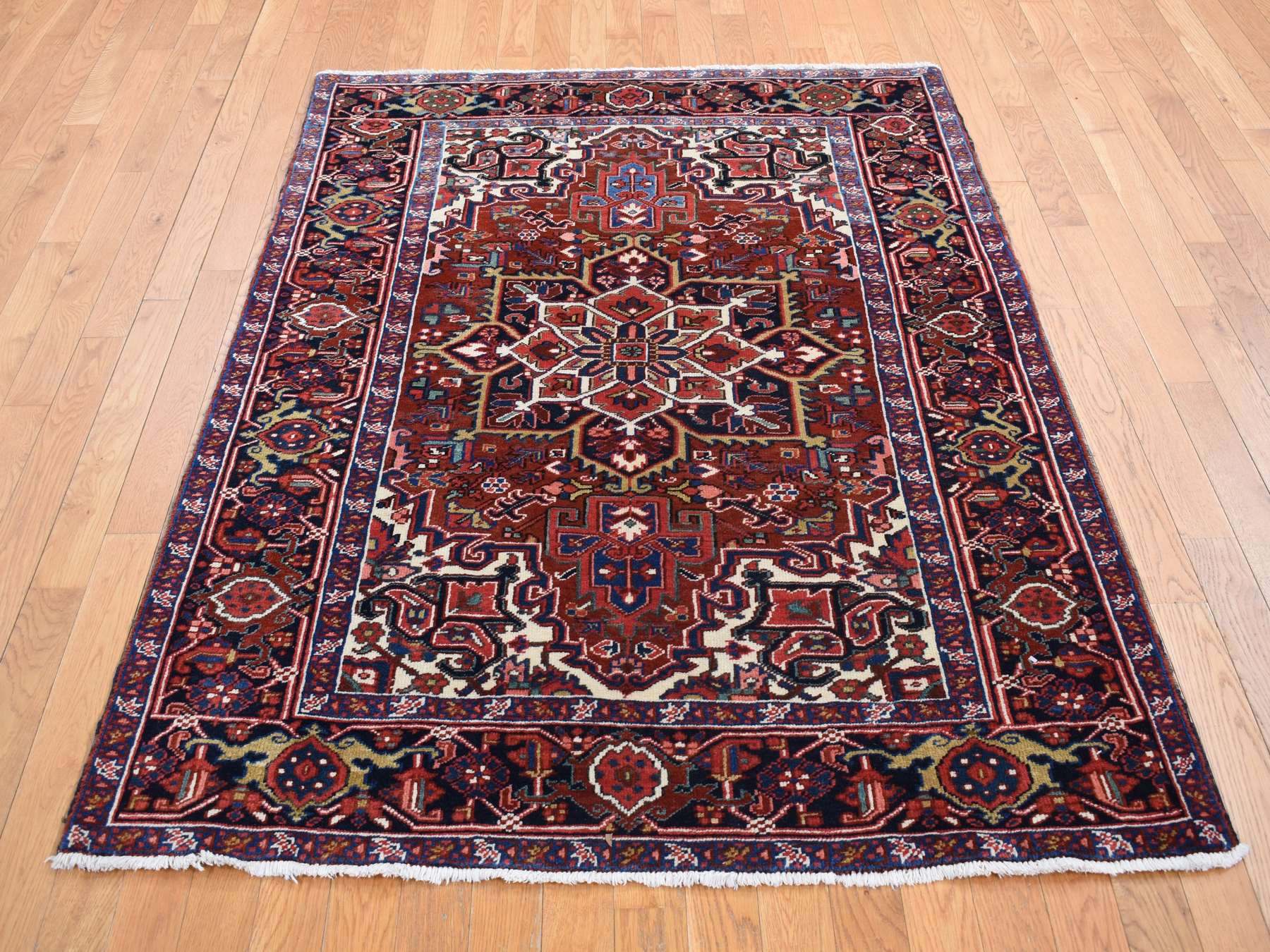 Heriz Heriz hand-knotted wool rug in Red & Yankees Blue, 4'7" x 8'8" — SKU O087405 (view 2)