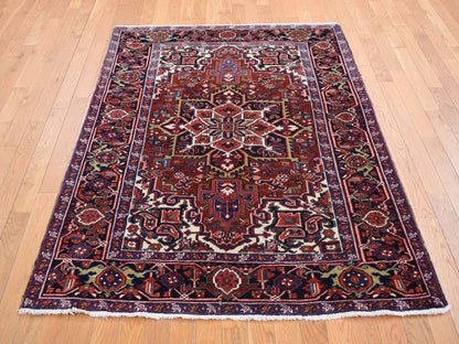 Heriz Heriz hand-knotted wool rug in Red & Yankees Blue, 4'7" x 8'8" — SKU O087405 (view 2)