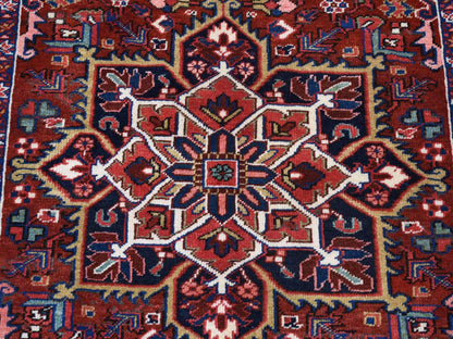 Heriz Heriz hand-knotted wool rug in Red & Yankees Blue, 4'7" x 8'8" — SKU O087405 (view 6)