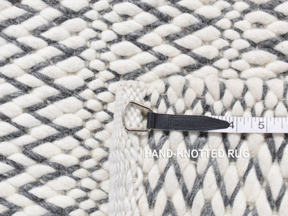 Ivory 2'1" x 2'2" Modern and Contemporary Hand woven Wool Rug - Sku: O087415