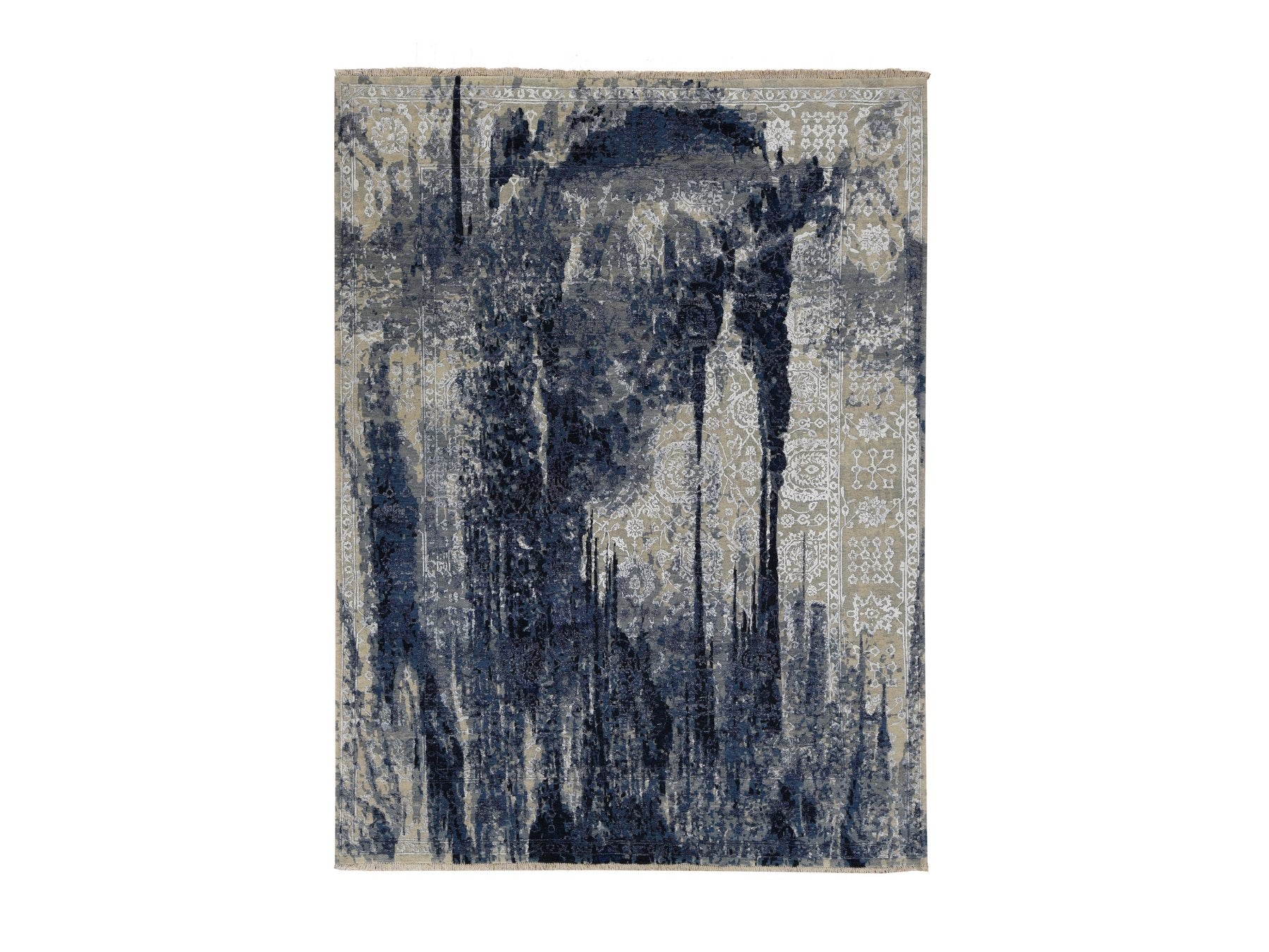Transitional hand-knotted wool/silk rug in Blue, 6' x 8'10" — SKU O087431
