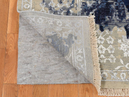 Blue 6'0" x 8'10" Transitional Hand knotted Wool/Silk Rug - Sku: O087431