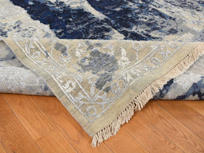 Blue 6'0" x 8'10" Transitional Hand knotted Wool/Silk Rug - Sku: O087431