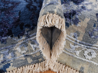 Blue 6'0" x 8'10" Transitional Hand knotted Wool/Silk Rug - Sku: O087431
