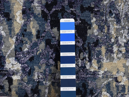Blue 6'0" x 8'10" Transitional Hand knotted Wool/Silk Rug - Sku: O087431