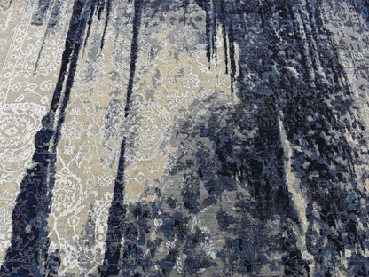 Blue 6'0" x 8'10" Transitional Hand knotted Wool/Silk Rug - Sku: O087431