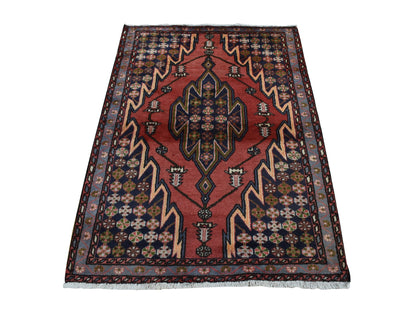 Persian hand-knotted wool rug in Red & Blue, 3'5" x 5' — SKU O087432
