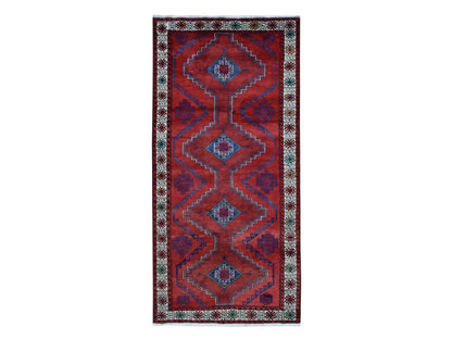 Hamadan Persian hand-knotted wool runner in Red & Ivory, 3'8" x 7'9" — SKU O087443