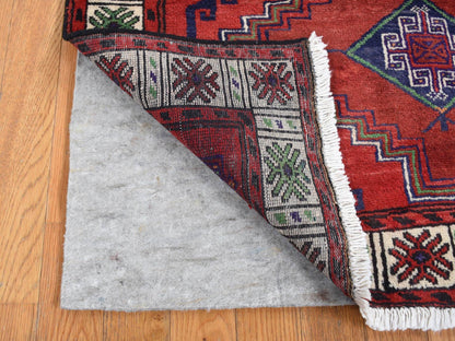 Hamadan Persian hand-knotted wool runner in Red & Ivory, 3'8" x 7'9" — SKU O087443 (view 3)