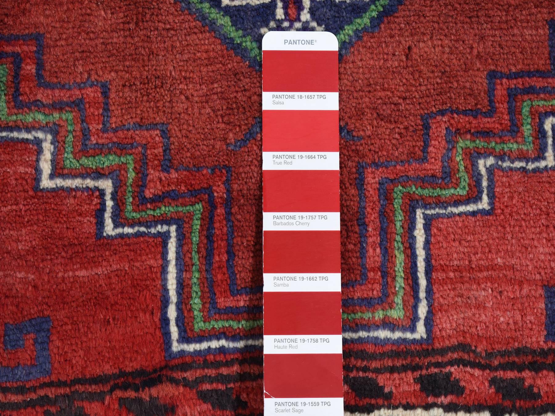 Hamadan Persian hand-knotted wool runner in Red & Ivory, 3'8" x 7'9" — SKU O087443 (view 5)