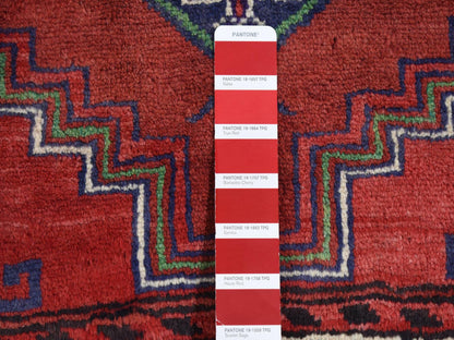 Hamadan Persian hand-knotted wool runner in Red & Ivory, 3'8" x 7'9" — SKU O087443 (view 5)