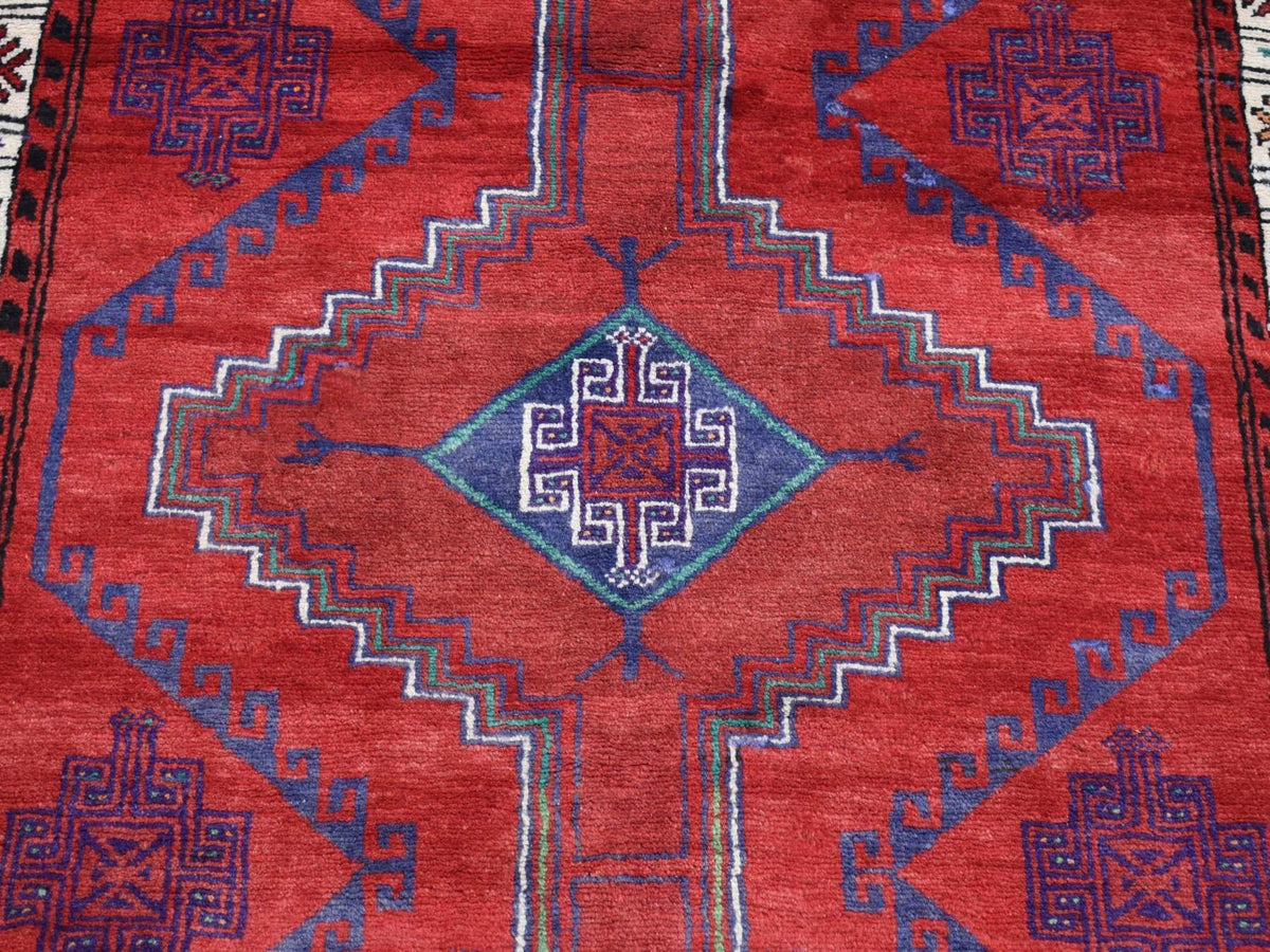 Hamadan Persian hand-knotted wool runner in Red & Ivory, 3'8" x 7'9" — SKU O087443 (view 6)
