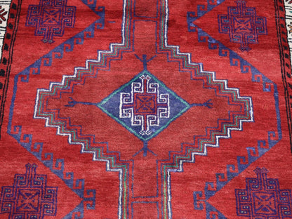 Hamadan Persian hand-knotted wool runner in Red & Ivory, 3'8" x 7'9" — SKU O087443 (view 6)